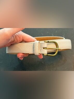 Classic Cream Leather Belt with Brass Buckle